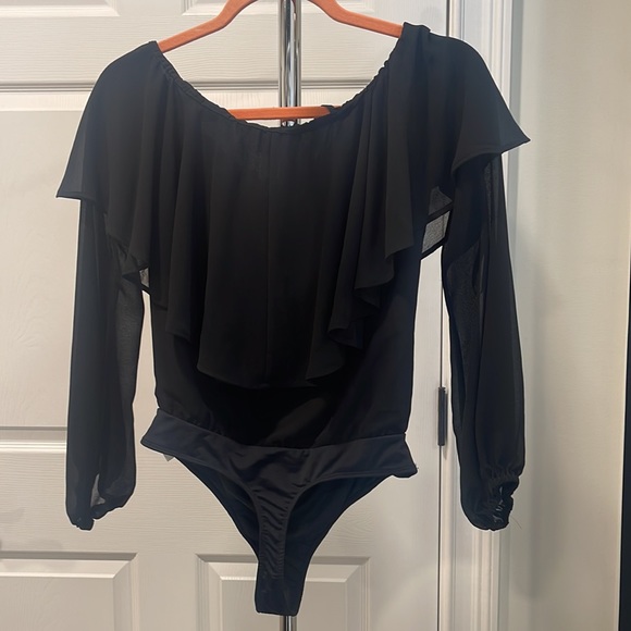 LPA x Revolve ruffle front bodysuit. Size: XS. Color: black. - Picture 4 of 4